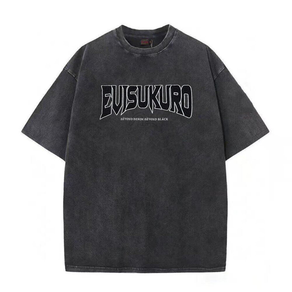 Evisu New Letter Print Distressed Washed Short-Sleeve Casual Loose T-Shirt